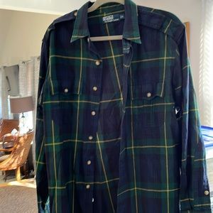 Button down plaid mens polo shirt